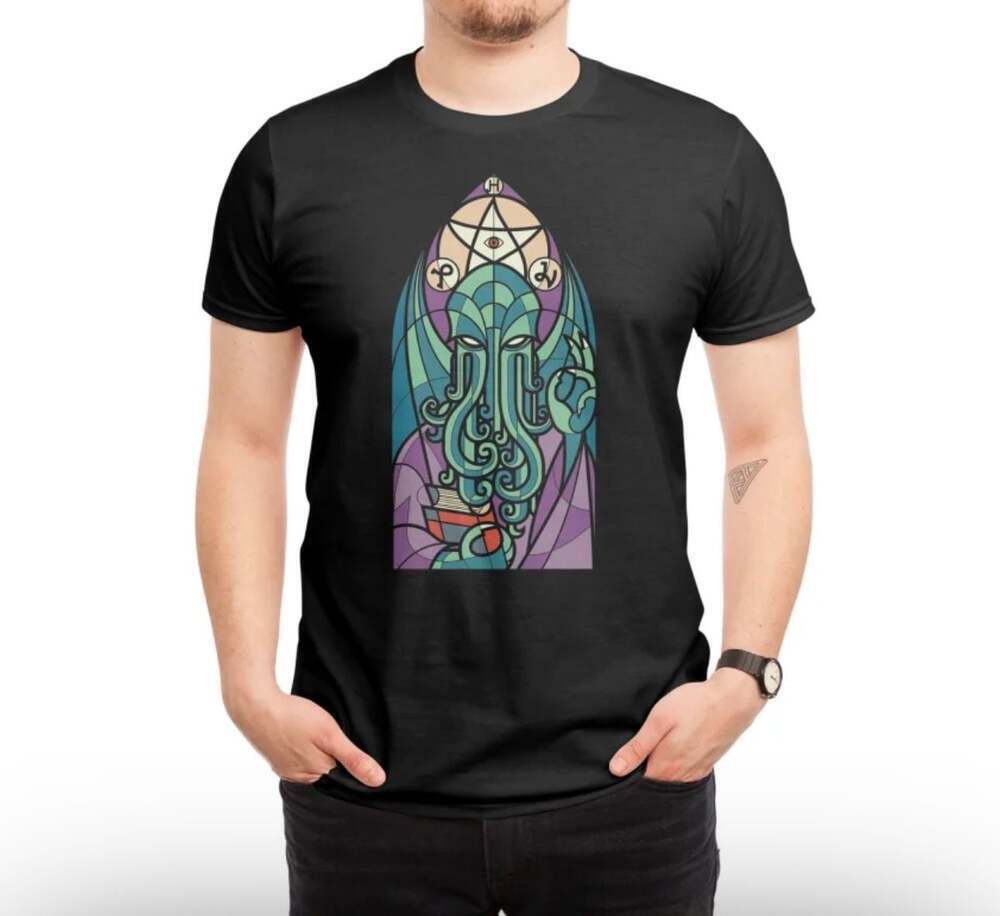 Black Matter Church of Cthulhu Stained Glass Cosmic Horror T-Shirt